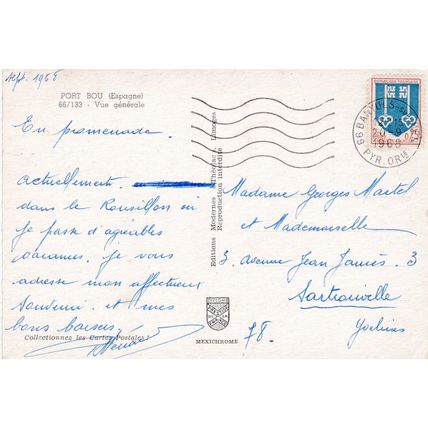 Port Bou Spain Postcard posted 1968 corner crease