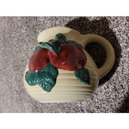 3D Apple Design Stoneware Pitcher With Handle Beige Apple Embossed