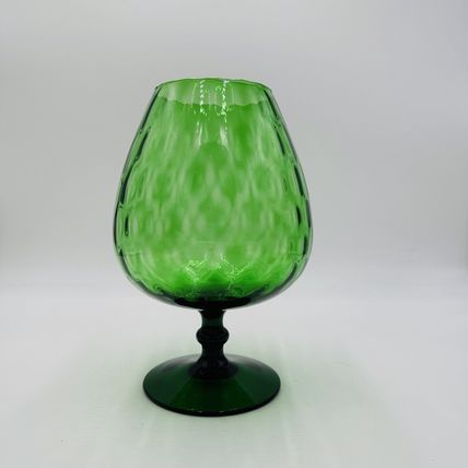 MCM Empoli Green Art Glass Lattice Optic Balloon Compote Footed Snifter Shape 9"
