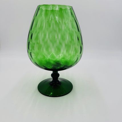 MCM Empoli Green Art Glass Lattice Optic Balloon Compote Footed Snifter Shape 9"