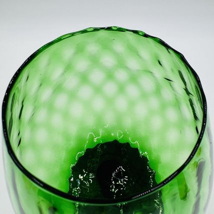 MCM Empoli Green Art Glass Lattice Optic Balloon Compote Footed Snifter Shape 9"