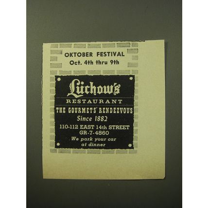 1960 Luchow's Restaurant Ad - Oktober Festival