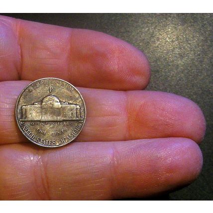 Coin: 1945P Jefferson Nickel ~ Wartime / Toneing .350 Silver - BU