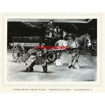 Horse Drawn Parcels Wagon, Paddington, GWR, Book Illustration (Print), 1985