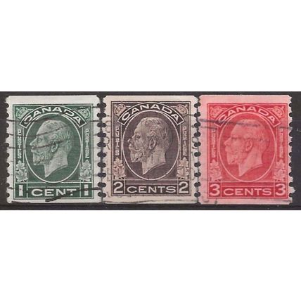 Canada 1933 Coil Stamp Set SG326-328 IMP x Perf 8.5 Good/Fine Used..