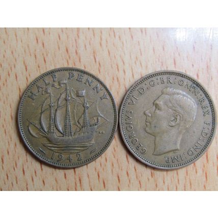 GB 1942 George VI Ship Half Penny Coin