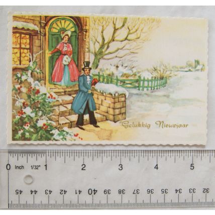 1966 Dutch New Year Greetings postcard - man & woman