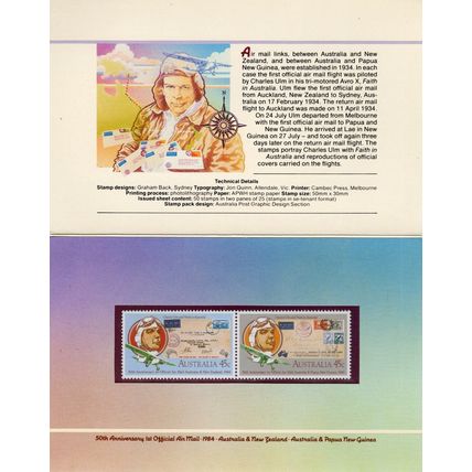 AUSTRALIA 1984 Presentation Stamp Pack - 50th Anniversary AIR MAIL - NZ & PNG