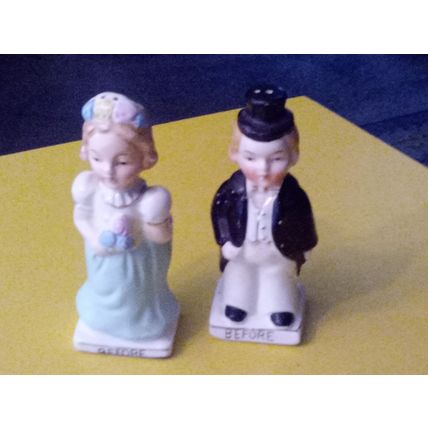 Old Vintage Original Bride & Groom Salt & Pepper Shakers 1950s