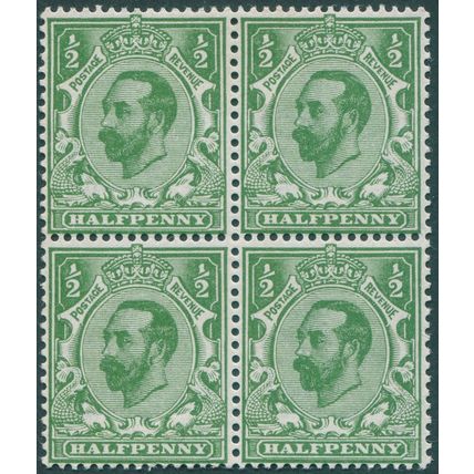 Great Britain 1911 ½d green Die A SG322 unused block x4