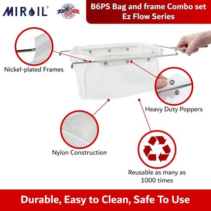 Miroil B6PS Fryer Filter Bag & Frame Combo, Extends Grease Life, Handles Hot & C