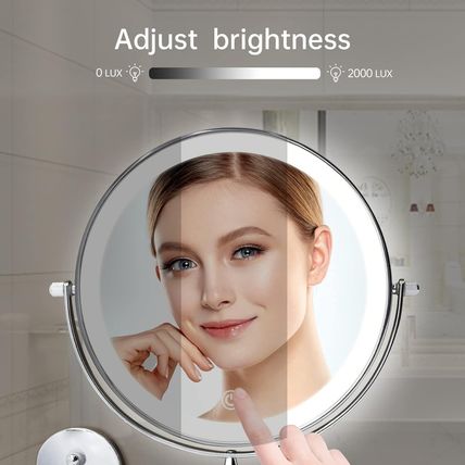 Rechargeable Wall Mounted Lighted Makeup Vanity Mirror 8 Inch Double Sided 1X 10