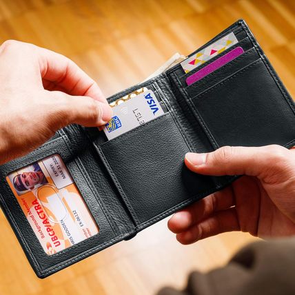 ID Stronghold Men'S Leather Trifold Wallet - RFID Blocking - Black Wallet with G