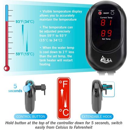 AQQA Fish Tank Heater 100W for 25-35 Gallon Mini Aquarium Heater Quartz Glass Su