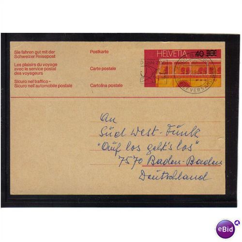 1981 SWITZERLAND PREPAID POSTCARD 40 ON 30C BASEL PMK