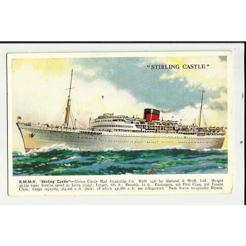 Union-Castle Line RMMV STIRLING CASTLE Art Postcard by Valentine (1792)