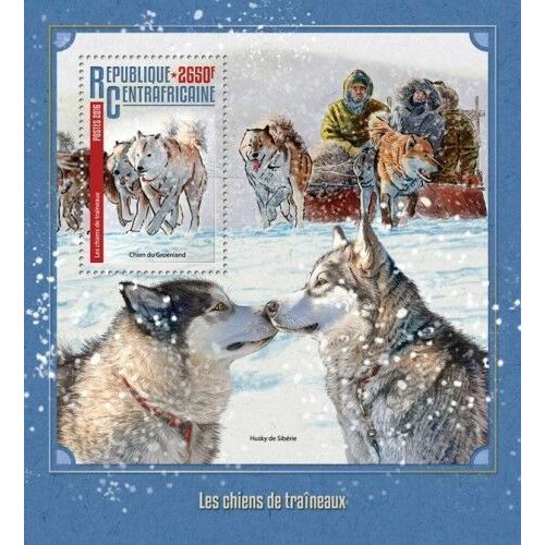 CENTRAL AFRICA 2016 SHEET MNH SLEDGE DOGS CHIENS TRAINEAUX CAES TRENO HUNDE 2A