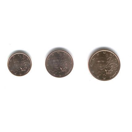 France 2001 - Mini Set of 3 Euro Coins (UNC)