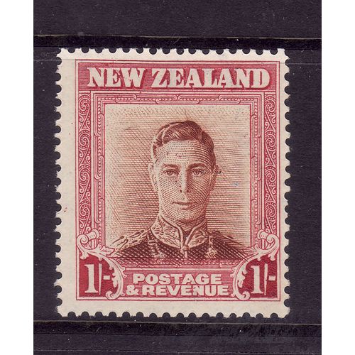 NEW ZEALAND 1947 1s RED BROWN AND CARMINE PLATE 1 WMK UPRIGHT SG686b M / MINT#4