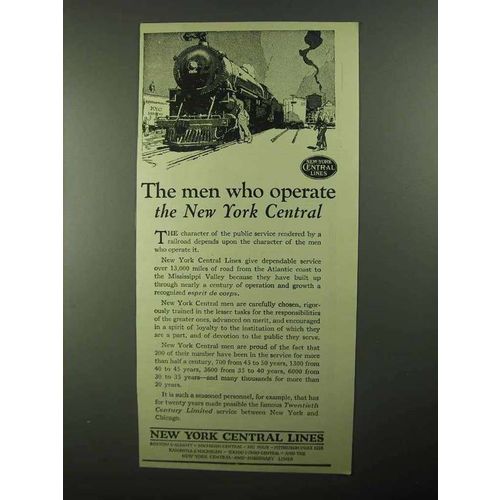 1922 New York Central Ad - The Men Who Operate