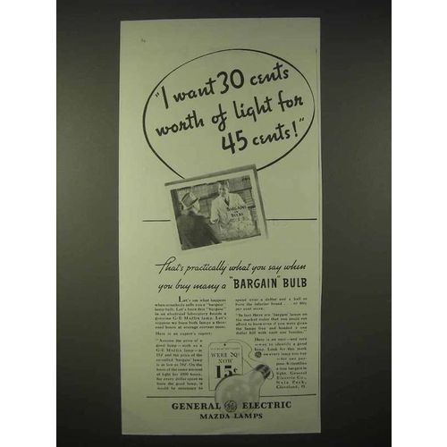 1935 General Electric Mazda Lamps Lightbulb Ad - I Want