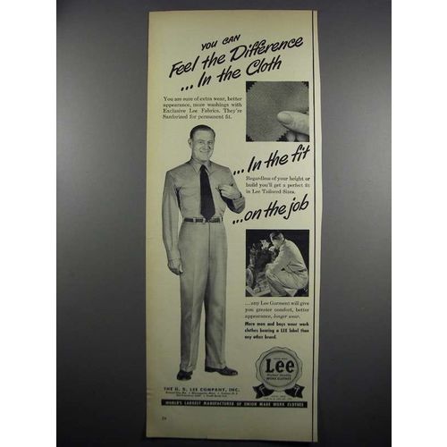 1950 Lee Work Clothes Ad - Feel The Difference