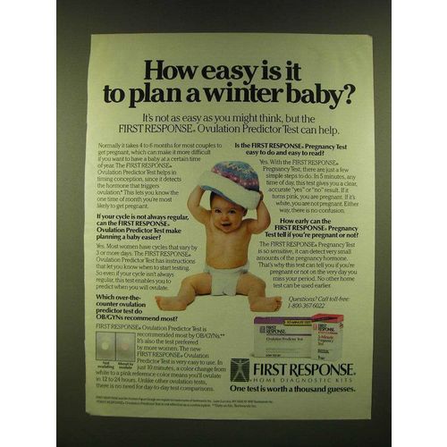 1990 First Response Ovulation Predictor and Pregnancy Tests Ad - Winter Baby