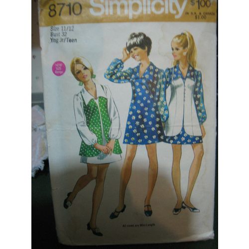 Simplicity 8710 Junior Teen Mini-Dress & Vest Pattern - Size 11/12 Bust 32