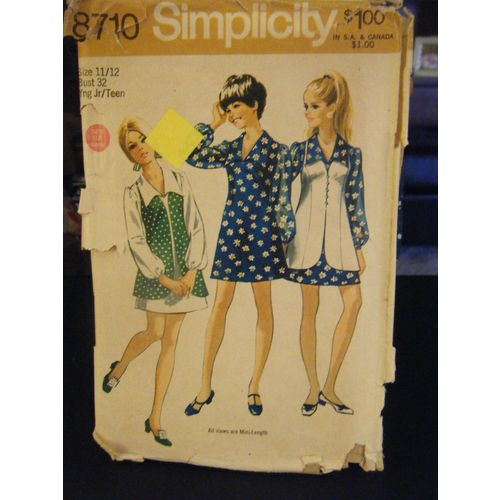 Simplicity 8710 Junior Teen Mini-Dress & Vest Pattern - Size 11/12 Bust 32