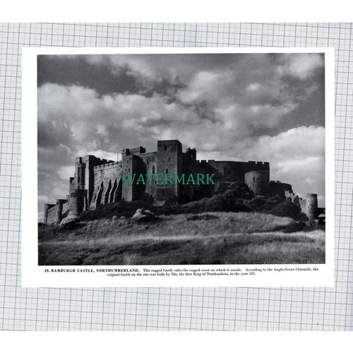 X1957) Edinburgh Castle / Bamburgh Castle - 1960s Book Print