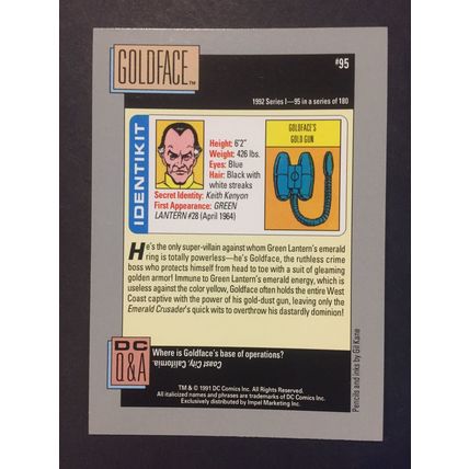 DC Cosmic Cards trading card #95-Goldface, excellent condition!