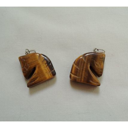2 Tiger Eye Horse Head Charms Pendants 7/8 inch 20mm Gemstone