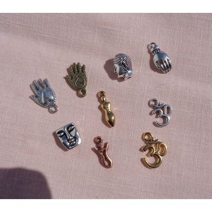 9 Mixed Spiritual Celestrial Metaphysical Charms Double Sided Hamsa Goddess Om