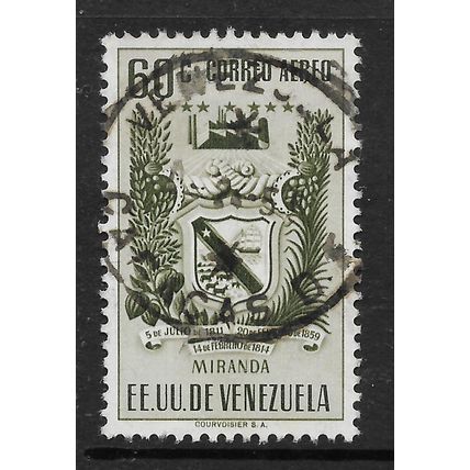 VENEZUELA 1952 ARMS STATE OF MIRANDA 60c GREEN SG 1080 FINE USED#2