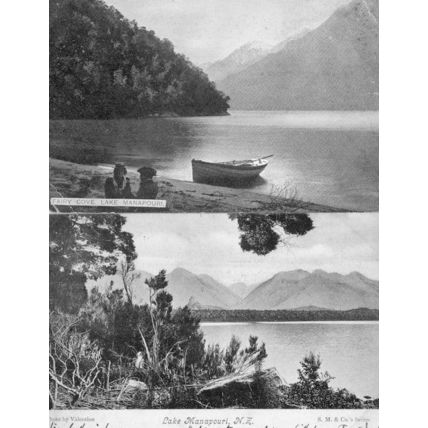 Fairy Cove Boat Lake Manapouri New Zealand 2x Antique Postcard s