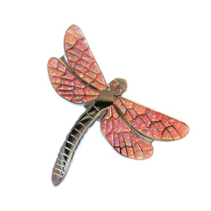 Stunning Pink & Orange Glitter Dragonfly Metal Enamel Pin Badge Brooch 30mm NEW