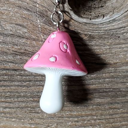 Mushroom Earrings - Pink & White Acrylic - New