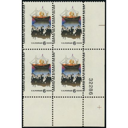 1420, MNH 6¢ HUGE Misperfed Error Plate Block of Four - Pilgrims - Stuart Katz