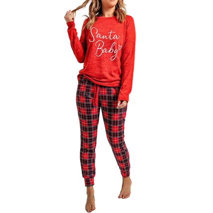 Red Santa Baby Plaid Print Two Piece Pajama Set