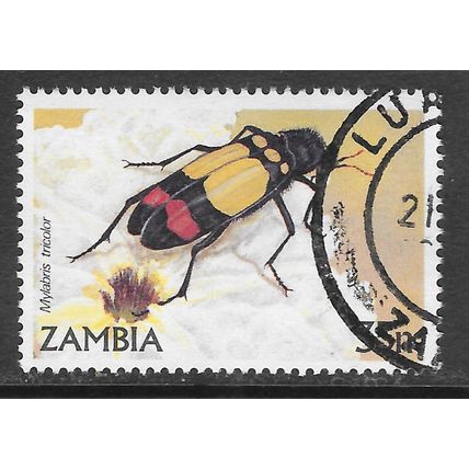 ZAMBIA 1986 INSECTS BEETLES RED YELLOW LARGE SPOTTED BACK USED
