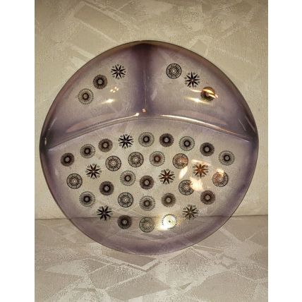 VTG MCM ATOMIC TEAL & GOLD STARBURST DIVIDED PLATTER SERVING TRAY DOROTHY THORPE