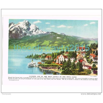 Lake Lucerne, Switzerland, Book Illustration, c1953