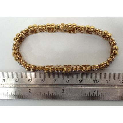 Womens 925 Sterling Silver Gold Platted Tennis Bracelet 7.5" 10mm Wide 27 Grams