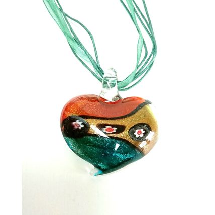 Heart Murano Glass Lampwork Blue Gold Green Red Pendant Necklace Gift Boxed
