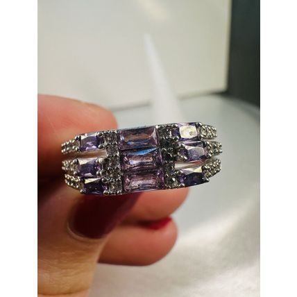 Ring Bomb Party Sz8 RBP Brilliant Purple Gem Clusters Rhodium P Band Jewelry