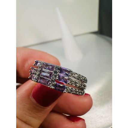 Ring Bomb Party Sz8 RBP Brilliant Purple Gem Clusters Rhodium P Band Jewelry