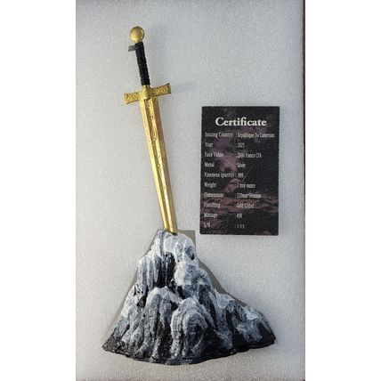 2 Oz Silver Collectible 2025 King Arthur Sword In Stone Excalibur Gold # 133/498