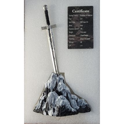 2 Oz Silver Collectible 2025 King Arthur Sword In Stone Excalibur # 187 Of 498
