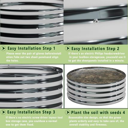 3PCS 2X2X1Ft Galvanized Raised Garden Bed Kit,Vegetable Boxes-Round Metal Flower