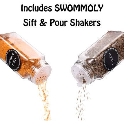 SWOMMOLY 66 Glass Spice Jars with 703 Spice Labels, Chalk Marker and Funnel Comp